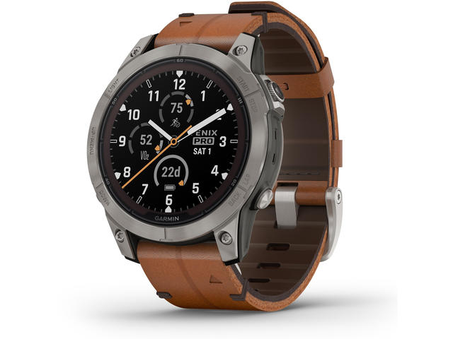 Смарт часовници Garmin fenix 7 Pro Sapphire Solar Edition - Titanium с Chestnut кожена каишка
