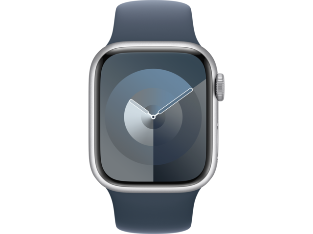 Смарт часовници Apple Watch S9 GPS 41mm Silver Alu Case w Storm Blue Sport Band - S/M