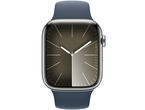 Смарт часовници Apple Watch S9 Cellular 45mm Silver Stainless Steel Case w Storm Blue Sport Band - S/M