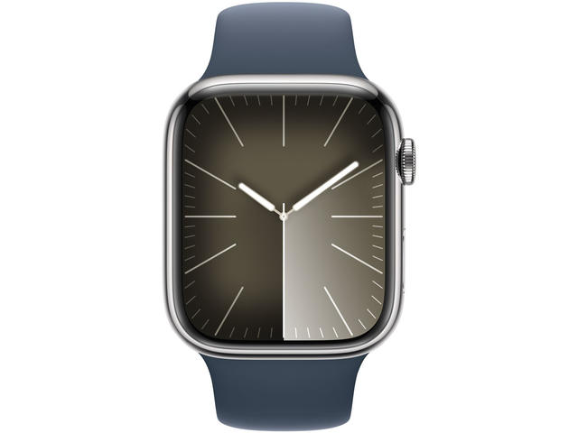 Смарт часовници Apple Watch S9 Cellular 45mm Silver Stainless Steel Case w Storm Blue Sport Band - S/M