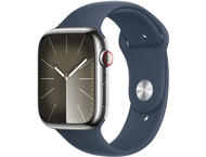 Смарт часовници Apple Watch S9 Cellular 45mm Silver Stainless Steel Case w Storm Blue Sport Band - S/M