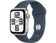 Смарт часовници Apple Watch SE2 v2 GPS 44mm Silver Alu Case w Storm Blue Sport Band - M/L