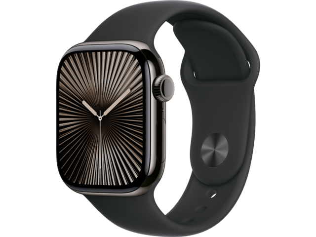 Смарт часовници Apple Watch Series 10 GPS + Cellular 42mm Slate Titanium Case with Black Sport Band - M/L