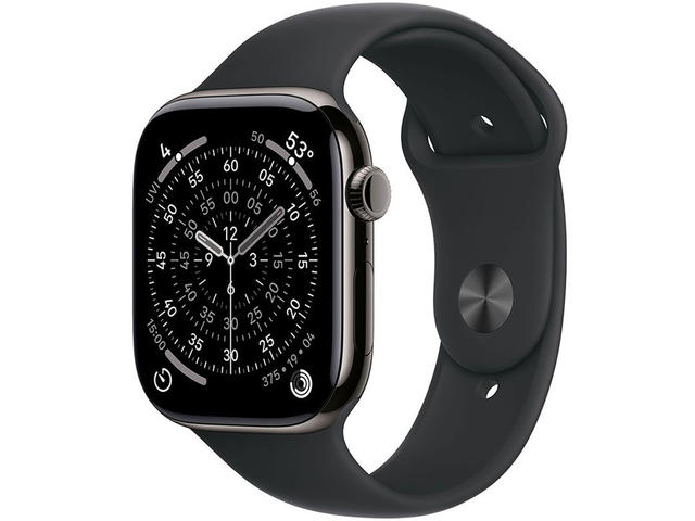 Смарт часовници Apple Watch S11 GPS + Cellular 42mm Slate Titanium Case with Black Sport Band - S/M