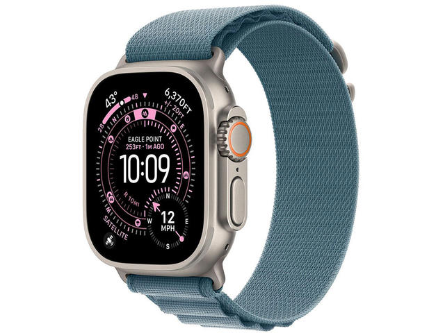 Смарт часовници Apple Watch Ultra 3 Cellular 49mm Natural Titanium Case with Light Blue Alpine Loop - Medium