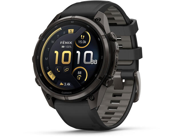 Смарт часовници Garmin fēnix® 9 Pro, inReach® - 47 мм - Carbon Gray DLC Titanium с Black/Pebble Grey силиконова каишка